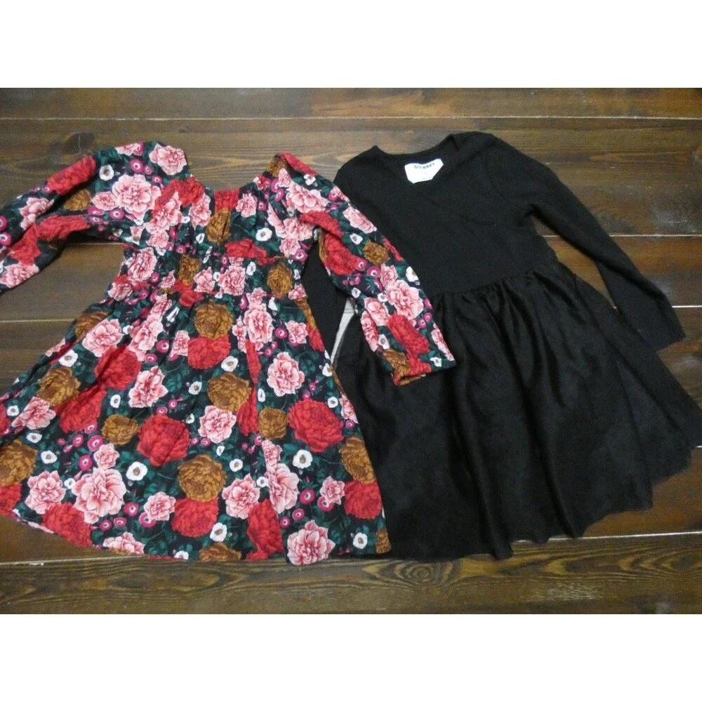 Old Navy Set of 2 Girls 3T Fall Dresses Black Tulle & Floral Long Sleeve Lot